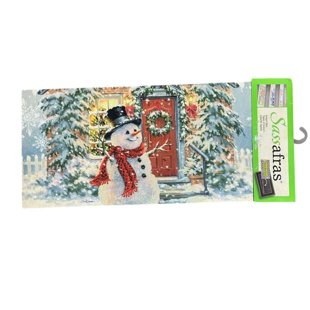 Evergreen Snow Place Like Home Sassafras Switch Door Mat Snowman Christmas 10x22